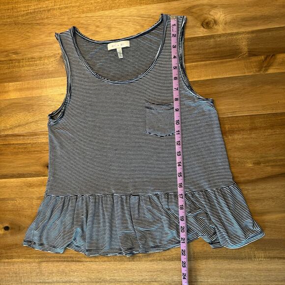 Anthropologie eri and ali Peplum Striped Tank Top Flowy Raw Hem Extra Small Navy - Picture 10 of 10
